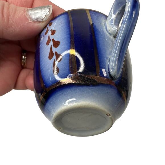 Allerton Childs Gaudy Flow Blue Wagon Wheel Staffordshire Tea Cup 3 piece C 1870 - Picture 4 of 10